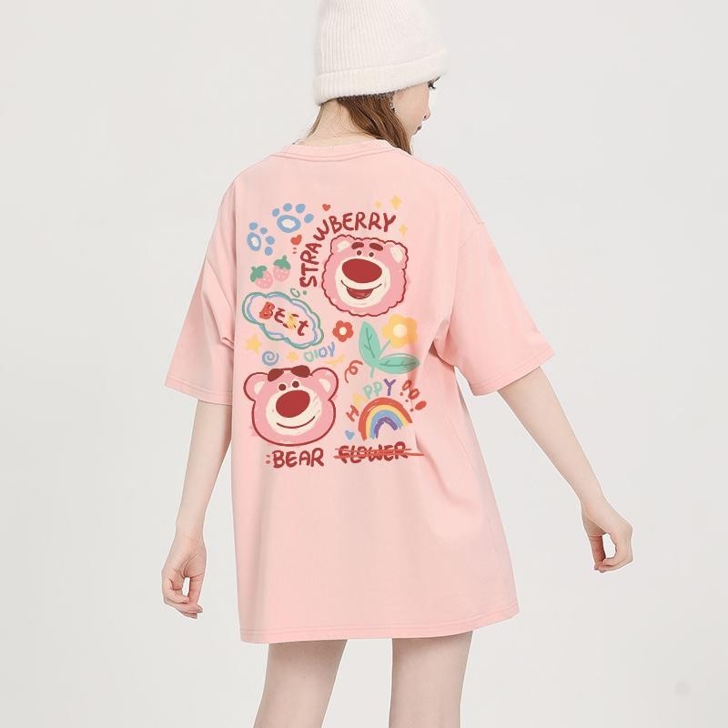 เกาหลี เสื้อแบบดารา เสื้อยืดแขนสั้น CMDXY0137 ผู้ชาย ผู้หญิง ลายทาง ตัวอักษร หลวม ลายสกรีน ฤดูร้อน ฤดูใบไม้ผลิ