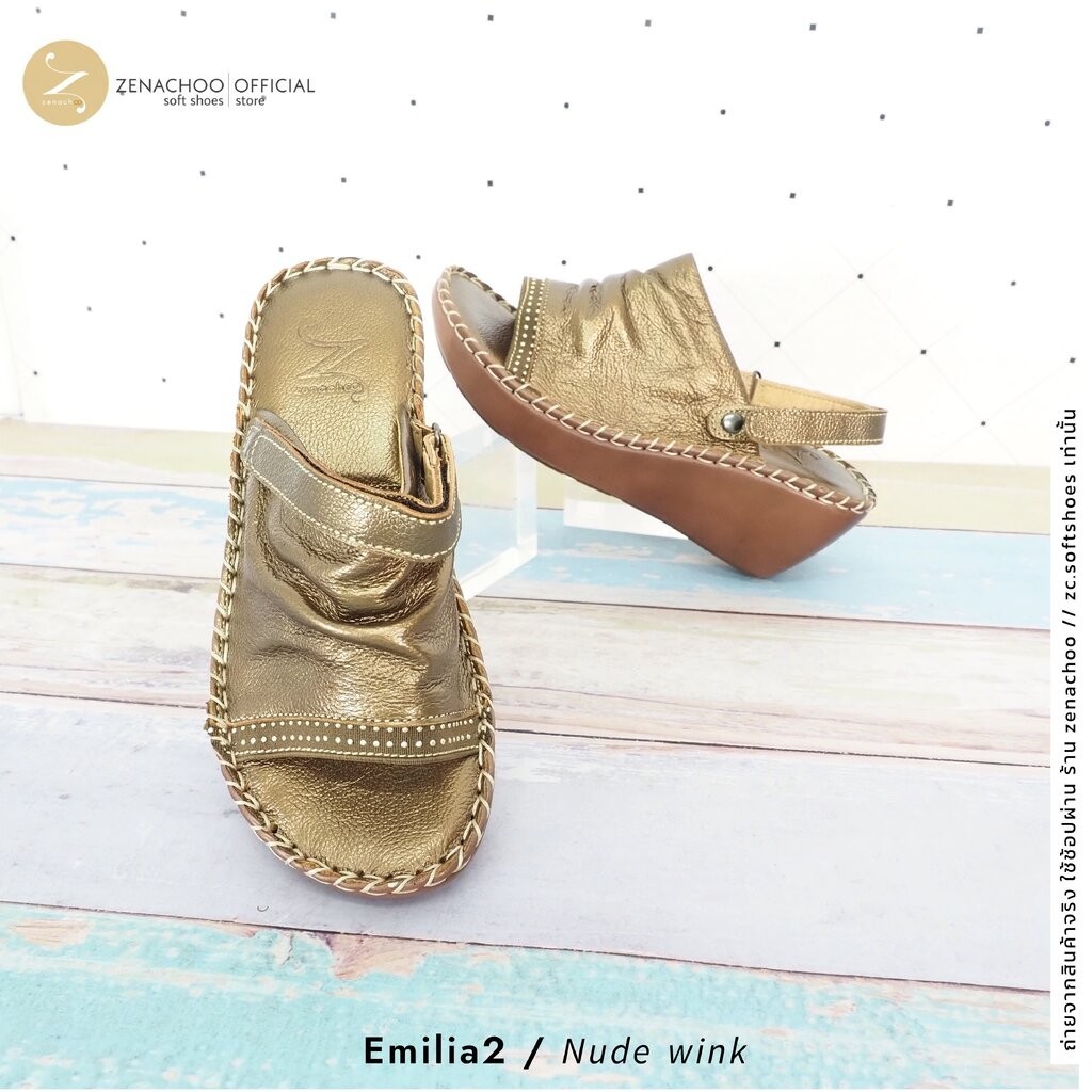 ทรงปกติ สินค้าลดราคา ไม่รับเปลี่ยน-คืน Zenachoo รุ่น Emilia2 สูง 2.5 นิ้ว ปรับสายได้ รองเท้าสุขภาพ หนังแท้ 100% นิ่มส...
