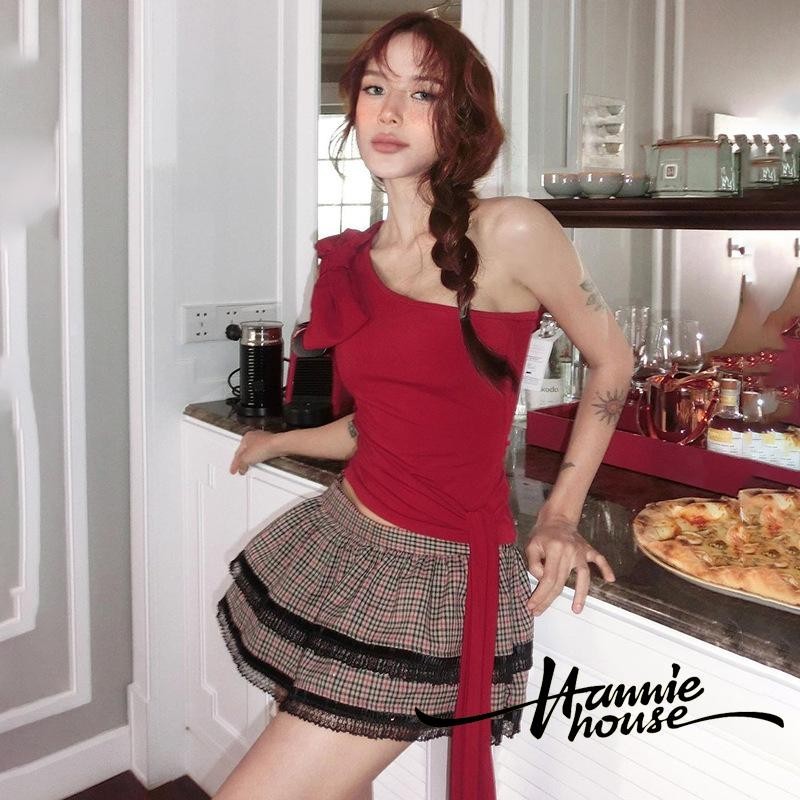 Hannie- เสื้อกั๊ก ผูกโบว์ ไหล่ข้างเดียว สําหรับผู้หญิง