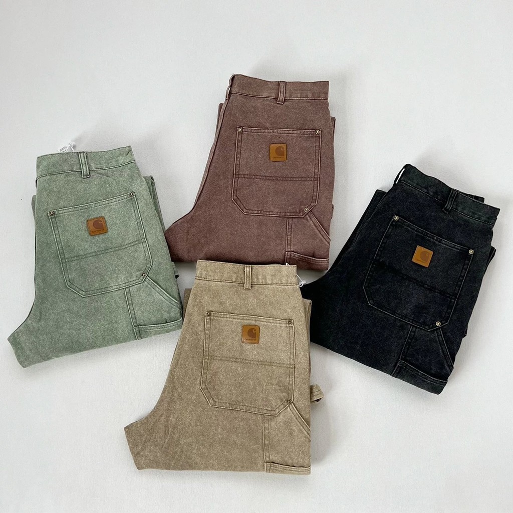 225H CARHARTT B136Niche American Retro Double-Knee Logging Pants Washed Distressed Overalls Fashionable Brand Mountain Style