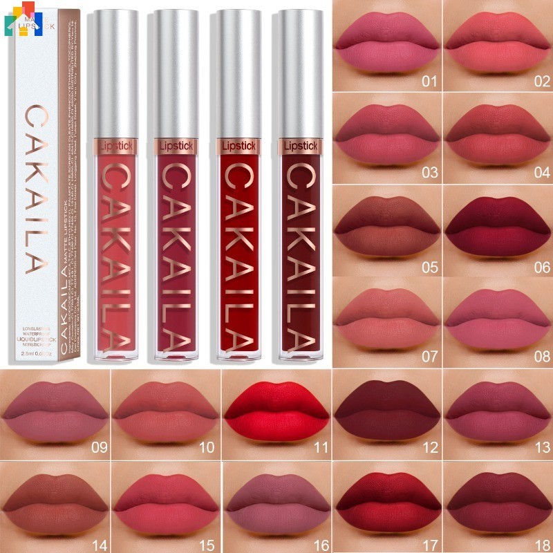 ลิปสติก ลิปกลอส เนื้อแมตต์ กันน้ํา ติดทนนาน สีแดง สีชมพูนู้ด 18 สี