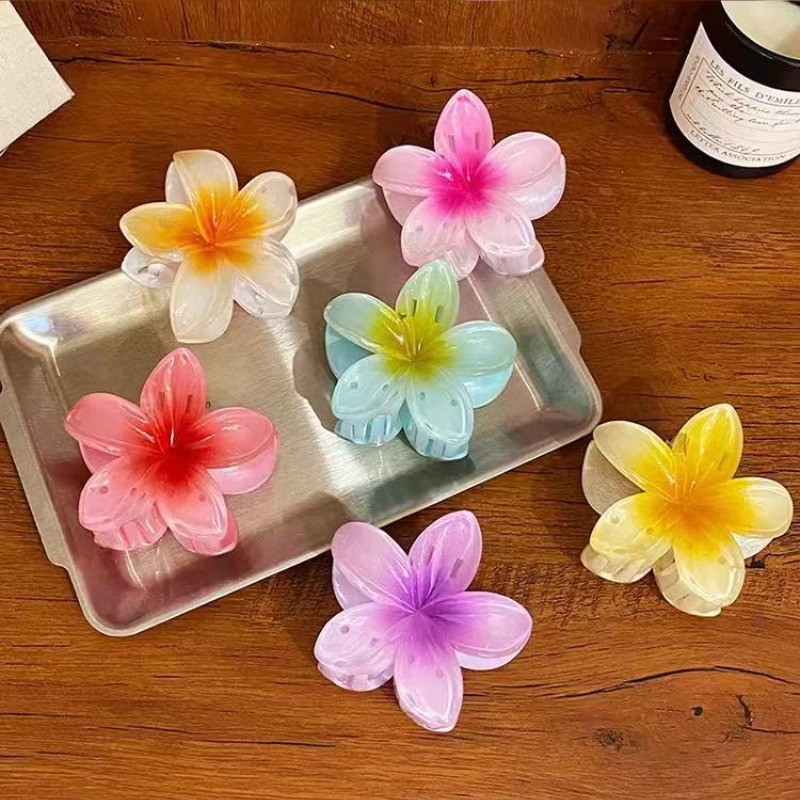 Frangipani กิ๊บติดผม ลายดอกไม้ ปลาฉลาม ครึ่งหัว ฤดูร้อน สําหรับผู้หญิง