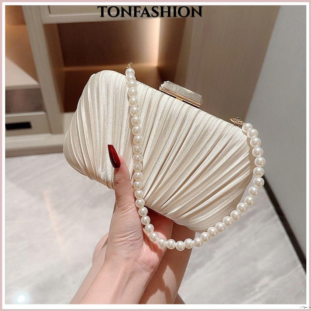 Tonfashion กระเป๋าราตรี, กระเป๋าสะพายไหล่ ผ้าไหม โซ่มุก, แฟชั่นจัดเลี้ยงคลัทช์ผู้หญิง