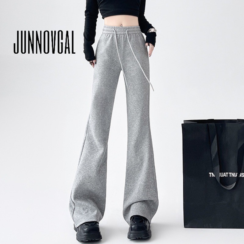 Junnovgal กางเกงขายาวลําลอง เอวต่ํา สีพื้น เข้ากับทุกการแต่งกาย สําหรับสตรี 2024