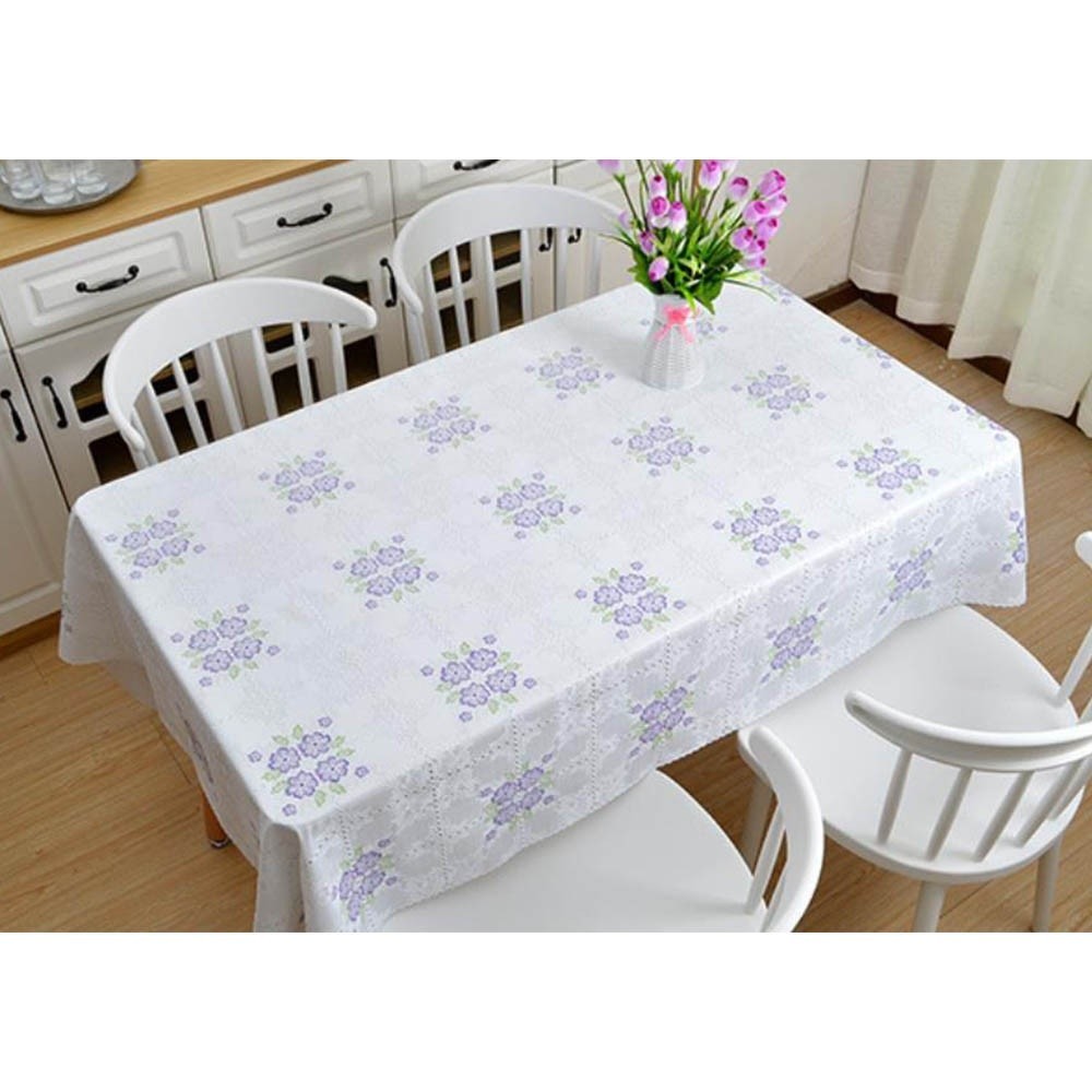 GlobalHouse NIBIRU ผ้าปูโต๊ะ PVC 137x152 ซม. PONY01 ลายฉลุดอกไม้ สีม่วง สินค้าของแท้คุณภาพดี
