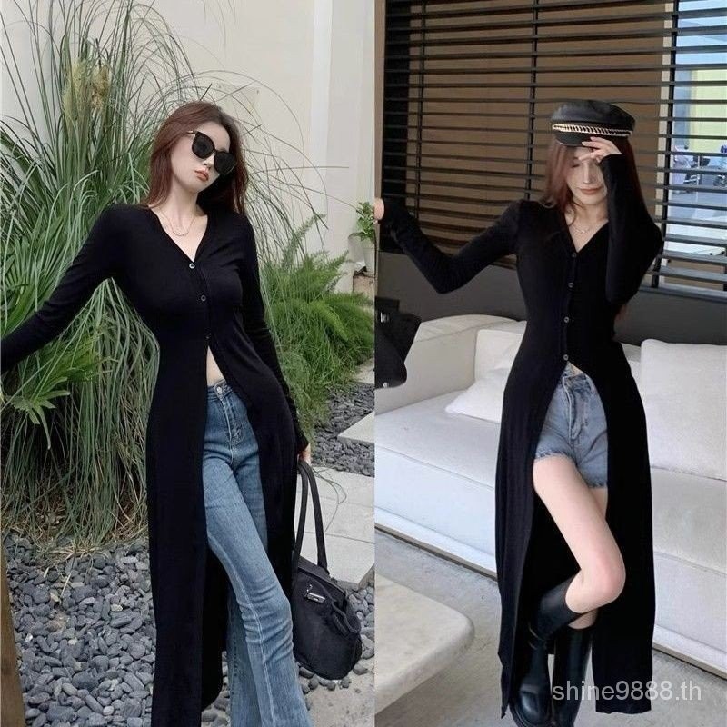 เสื้อคาร์ดิแกน ผ้าเรยอน แบบยาว เข้ารูป แฟชั่นทันสมัย สําหรับผู้หญิง GZK4