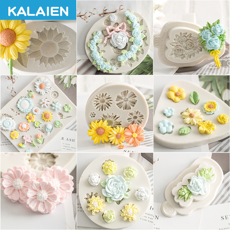 Kalaien แม่พิมพ์ซิลิโคน ลายดอกไม้ สําหรับทําเค้ก ช็อคโกแลต ฟองดองท์ น้ําตาลปั้น ฟองดองท์ เบเกอรี่