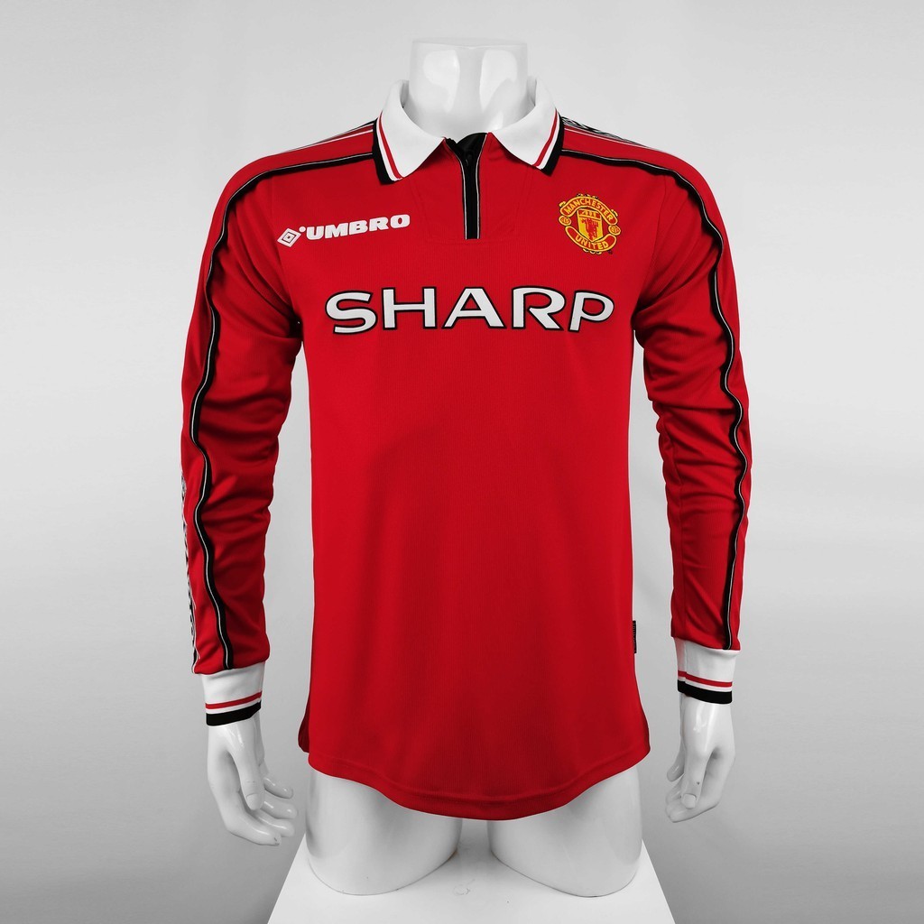 98-99 M Home Long Sleeve Retro Soccer Jersey Football