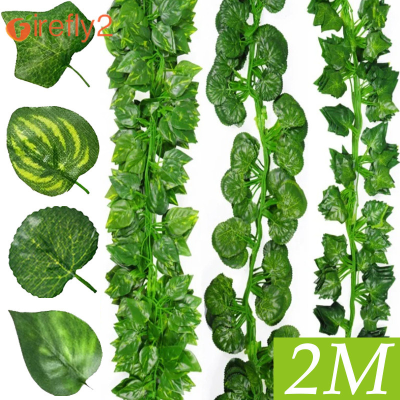 2m ประดิษฐ์สีเขียว Ivy Leaf - Garland แขวน Vines - Outdoor Greenery Wall Decor - DIY พวงหรีดปลอมใบ - Home Party Decor
