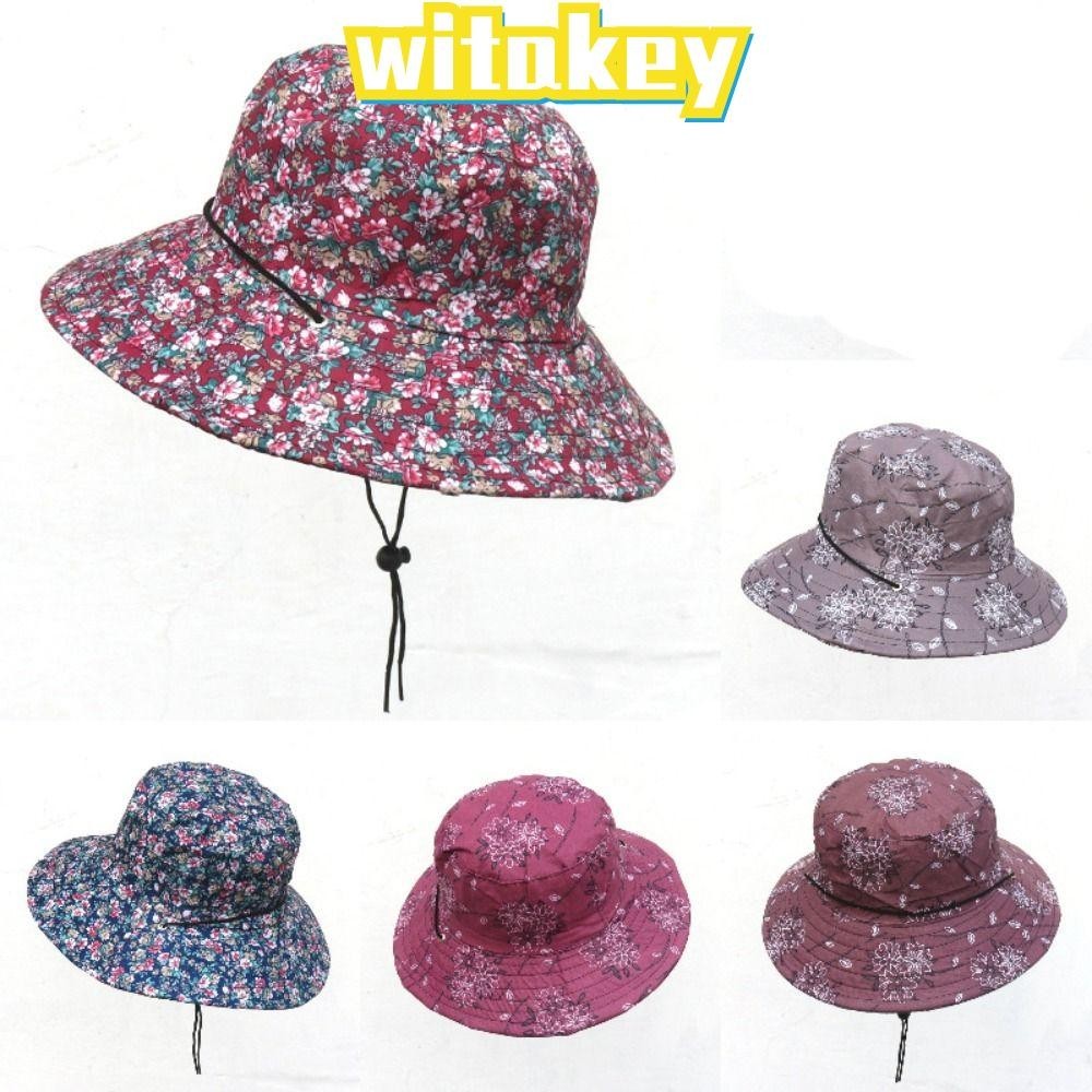 Witakey หมวกชาวประมง ลายดอกไม้ ขนาดเล็ก ฤดูใบไม้ผลิ และฤดูร้อน หมวกหยิบชา ผู้หญิง หมวกกันแดด ลําลอง หมวกทํางาน การเกษตร