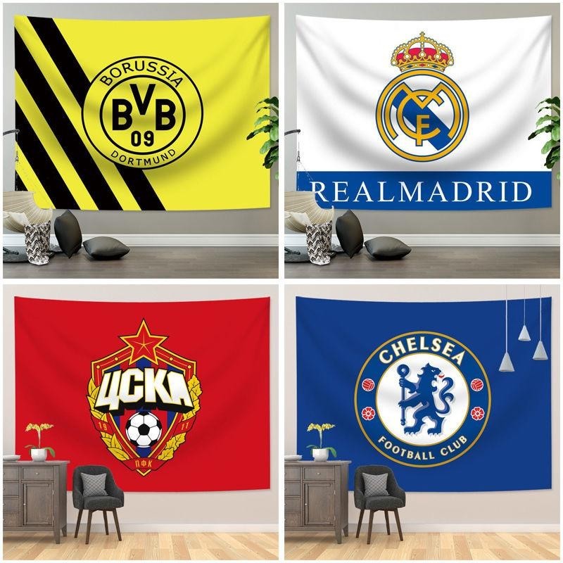 Champions League พรมแขวน ลายโลโก้ Manchester Madrid Chelsea พร้อมไฟ Led สําหรับตกแต่งบ้าน ห้องนอน แฟนคลับ ฟุตบอล