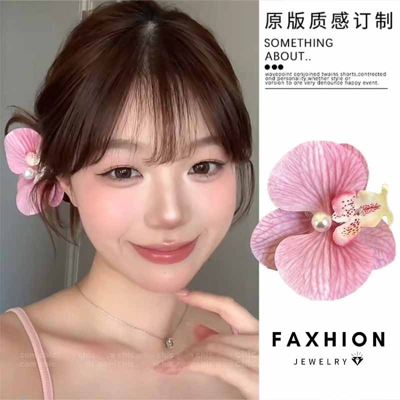 Faxhion กิ๊บติดผม รูปกล้วยไม้ ดอกไม้ หลากสี เครื่องประดับผม สไตล์เกาหลี สําหรับผู้หญิง