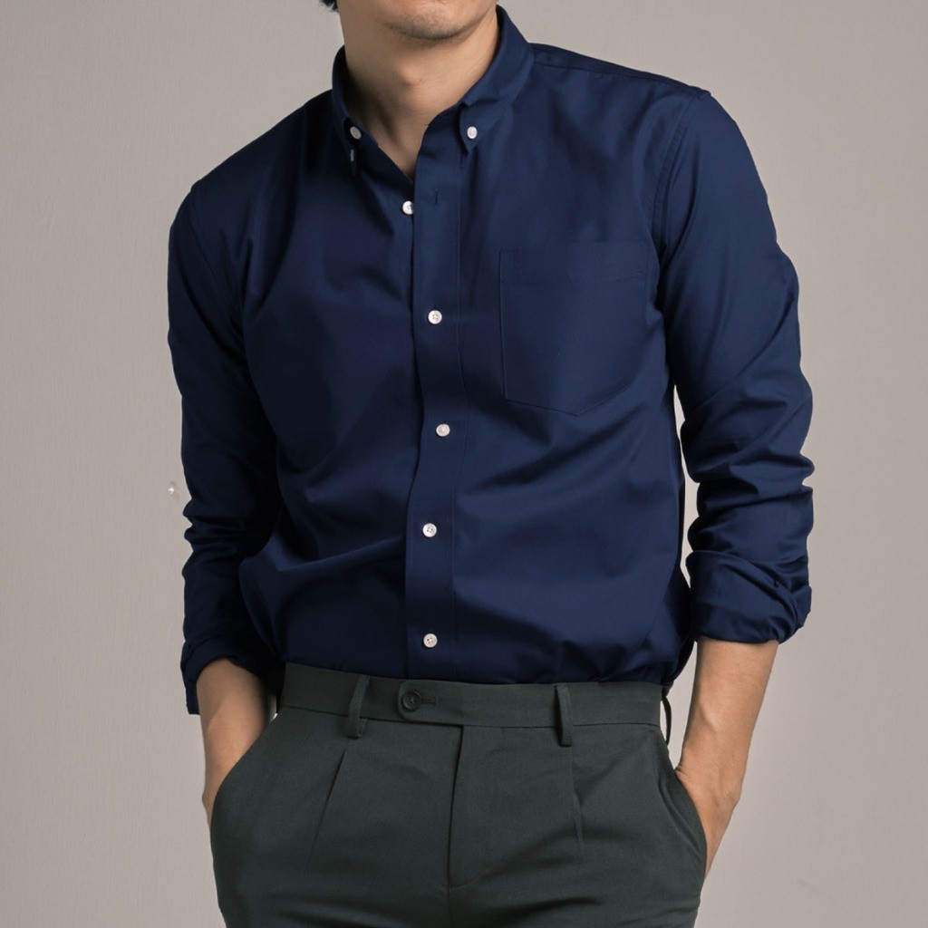 เสื้อเชิ้ต ทรงปกติ Premium Quality Dress Shirt แขนยาว สี Blue01 [7eH1B9]
