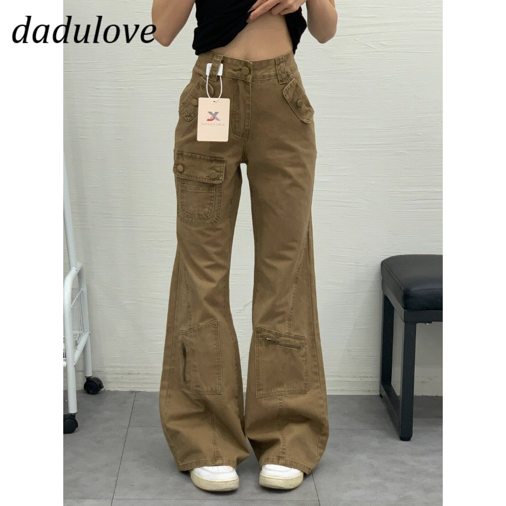DaDulove2026 กางเกง Cargo ผู้หญิง เอวสูง ทรง Wide Leg สี Brown ผ้าฝ้าย ด้านข้าง Pocket ใหญ่ ใส่ Streetwear ดูเรียว ไซส์ใหญ่