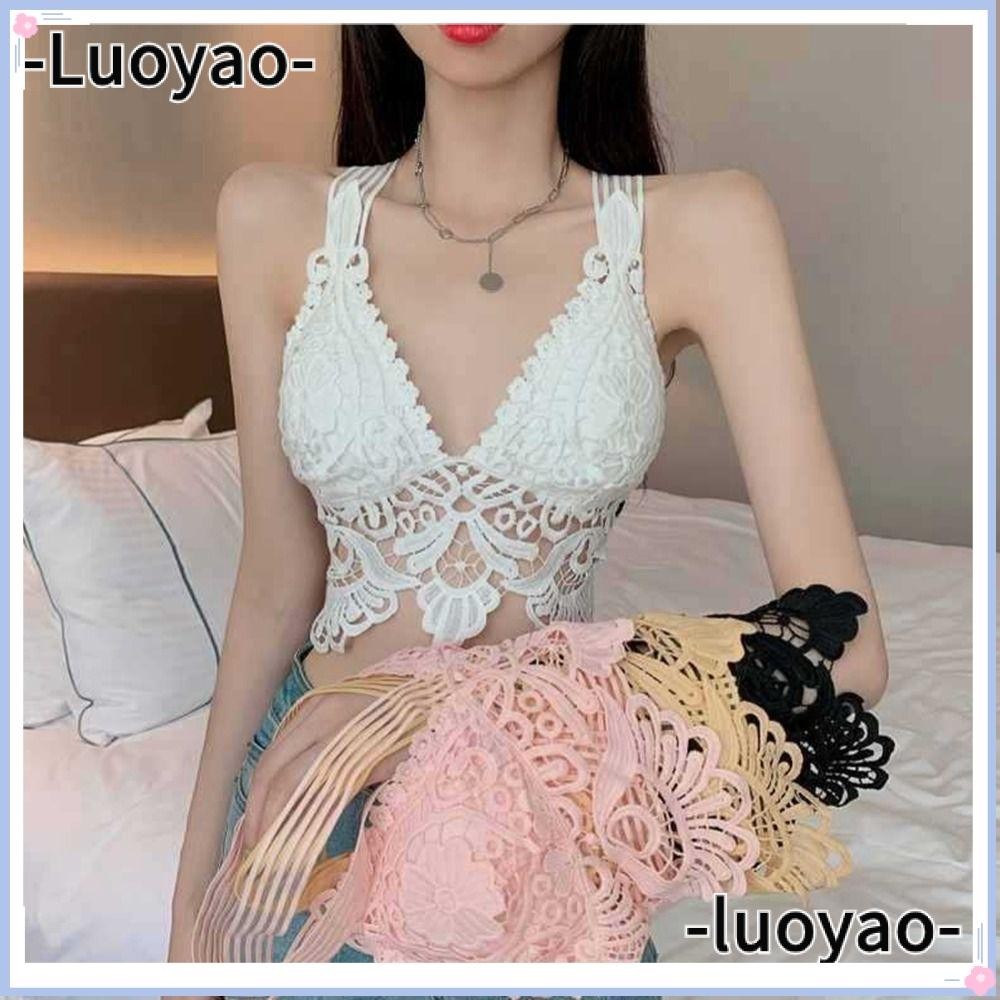 Luoyao เสื้อครอปท็อป สายเดี่ยว แต่งลูกไม้ แบบนิ่ม ระบายอากาศได้ดี สําหรับผู้หญิง