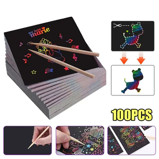 แผ่นขูดรูป DIY สำหรับขูดภาพ 100ชิ้น ระบายสี ของเล่นเสริมพัฒนาการ ฝึกศิลปะ