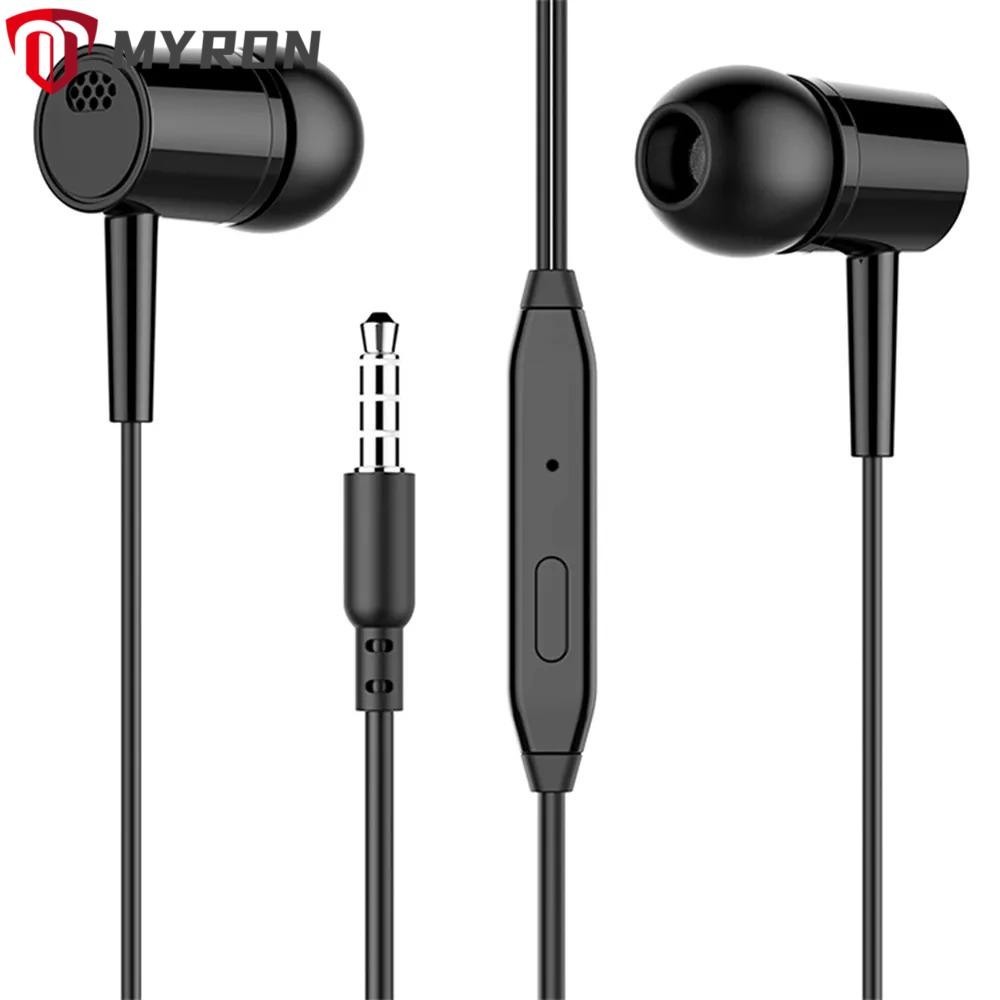 Myron หูฟังอินเอียร์ แบบมีสาย แจ็ค 3.5 มม. เบส Hifi 3.5 มม. พร้อมไมโครโฟน สําหรับคอมพิวเตอร์ โทรศัพท์มือถือ