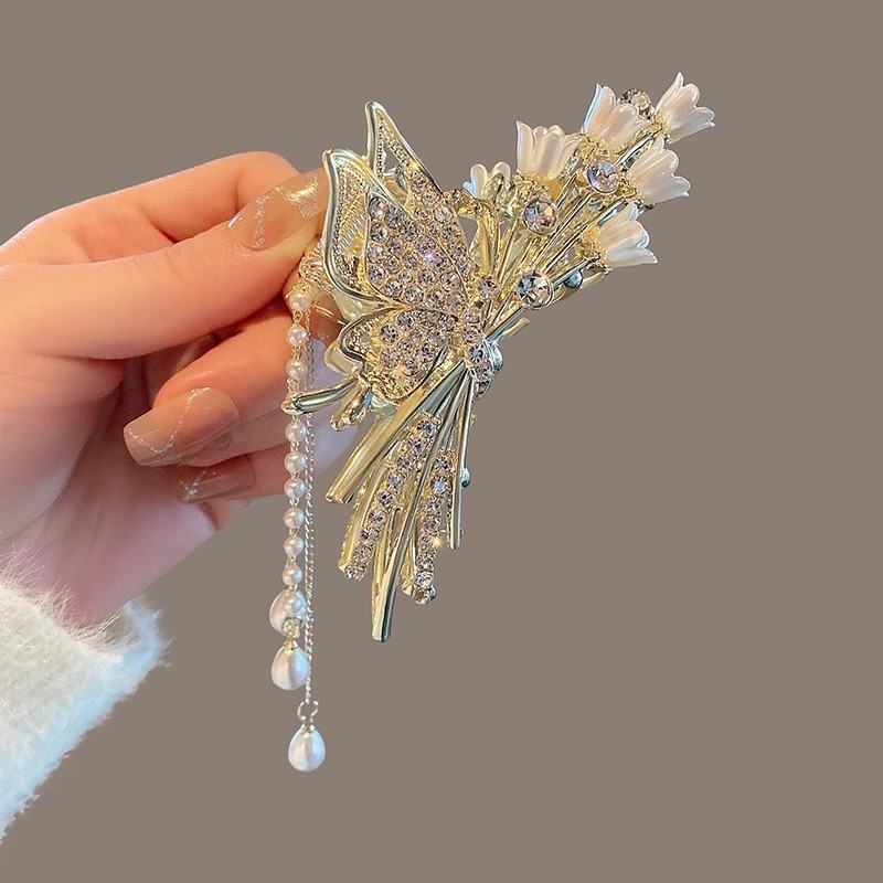 กิ๊บติดผม รูปผีเสื้อ Lily of the Valley ประดับพู่ ขนาดใหญ่ แฟชั่นฤดูร้อน สําหรับผู้หญิง 2024