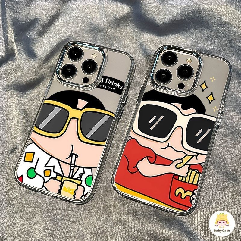 การ์ตูนเท่สวมแว่นกันแดดเครยอนชินจังเคสสำหรับ IPhone 11 13 12 14 15 Pro Max 7Plus XR 8Plus 7 8 X XS Max SE