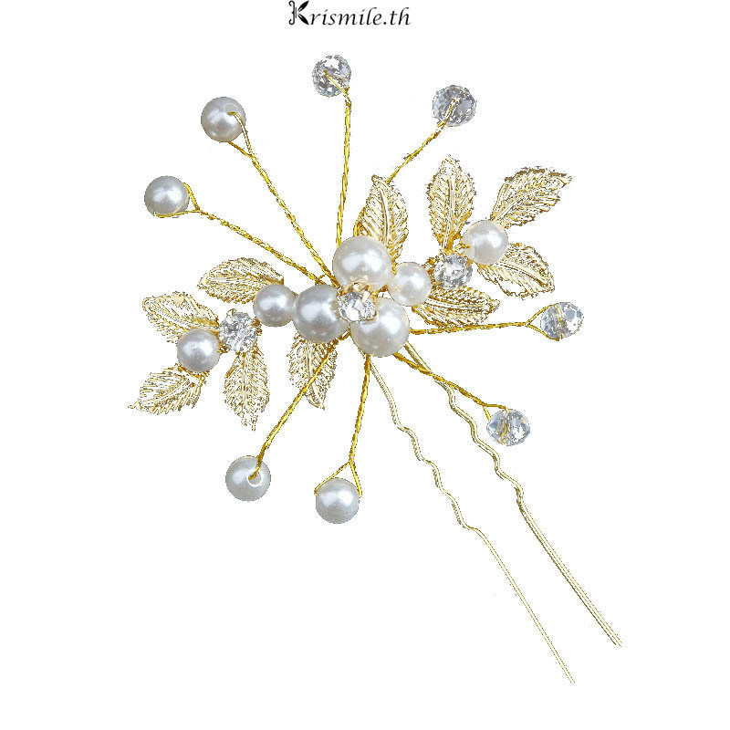 COD-ในไทย U คลิปผมโกลเด้นใบไข่มุกคลิปผมแต่งงาน Headwear เครื่องประดับผมแต่งงาน-Kri
