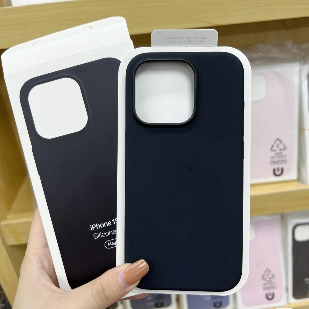 ซิลิโคนเหลวแม่เหล็กสีดําสําหรับ iphone 15/14/13/12/Pro/ Pro Max /plus/mini เคสโทรศัพท์คุณภาพสูง Animated pop-up