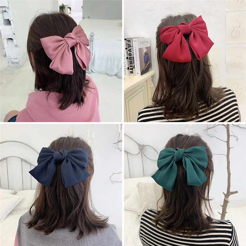 High-end Tribute ผ้าซาติน Double-Layer Bow กิ๊บติดผมขนาดใหญ่เวอร์ชั่นเกาหลีสุภาพสตรีด้านหลังหัวฤดูใบไม้ผลิคลิปด้านบนน่ารักหวาน All-Match เชือกหัว