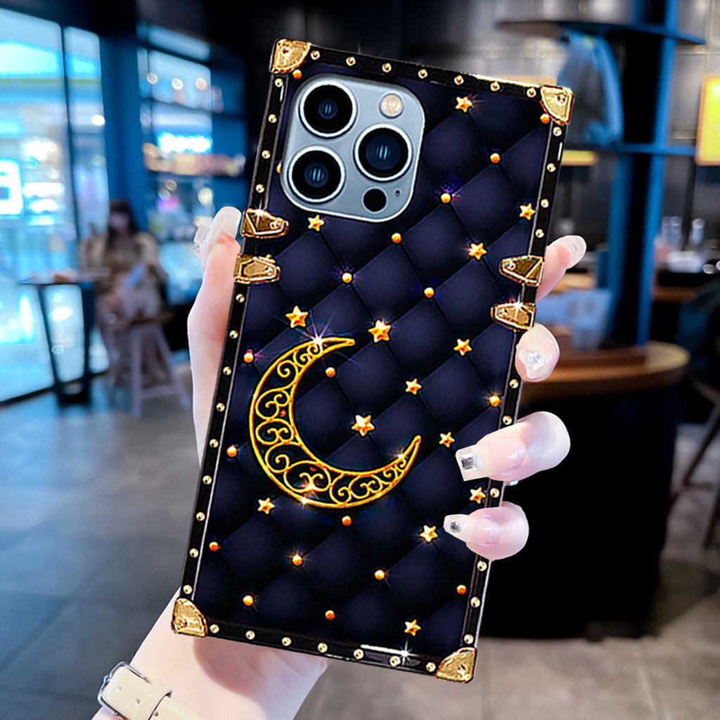 ปลอกoppo Reno 12 12F 11 11F 10 Pro 9 8 8T 8Z 7 7Z 6 6Z 5 5Z 5F 4 Pro 4G 5G Reno 3 2 Z 2F 2Zแฟชั่นหรูหราMoon Starry Sky Squareฝาครอบโทรศัพท์กันกระแทก