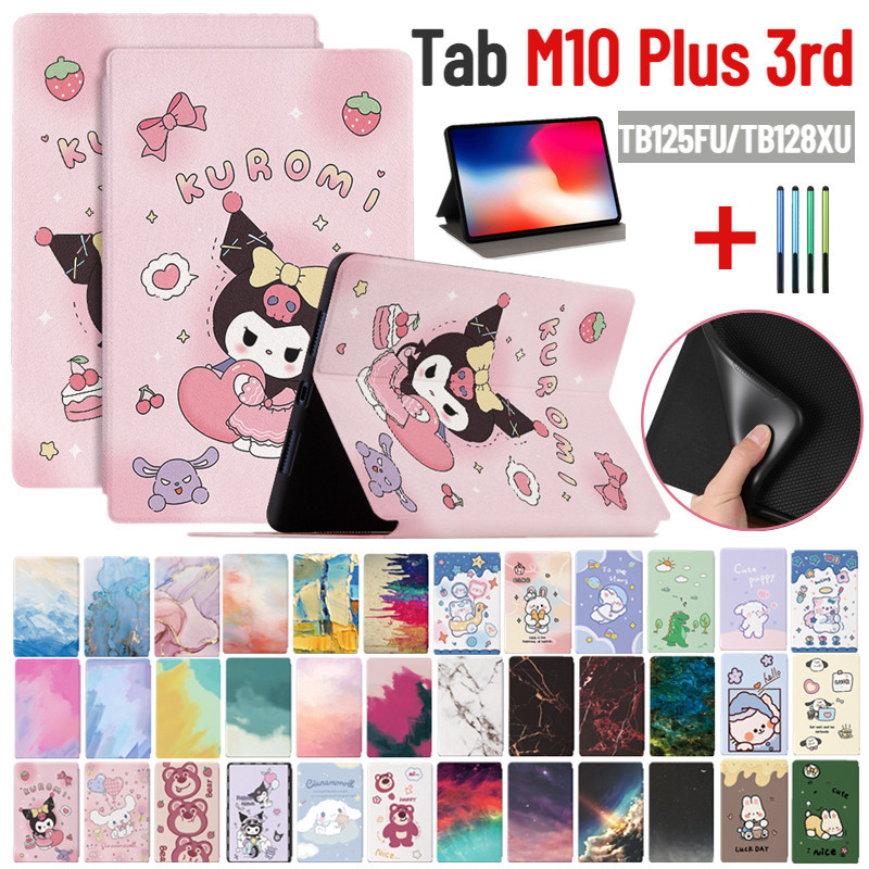 สําหรับ Lenovo Tab M10 Plus 3rd Gen TB125FU TB128XU 10.6 นิ้ว Kuromi Melody Labubu Crayon Shin Chan Ultra Slim เด็กน่ารักการ์ตูนหนังฝาครอบกันกระแทกกรณีพลิก