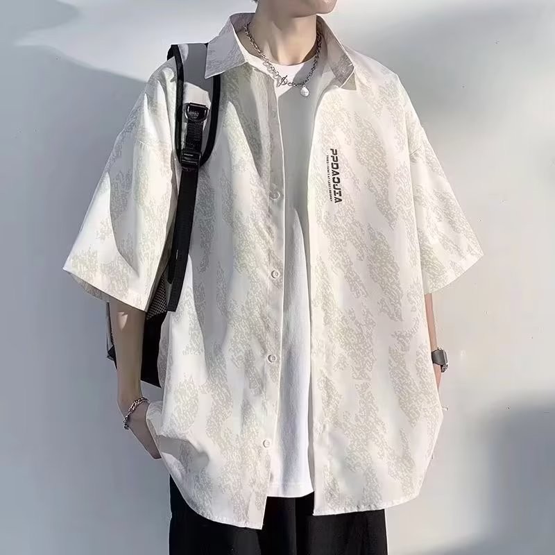Femca เสื้อเชิ้ตแขนสั้น รุ่นบาง ฤดูร้อน สีกากี ลําลอง ทรงหลวม แฟชั่นฤดูร้อน สําหรับผู้ชาย 2024