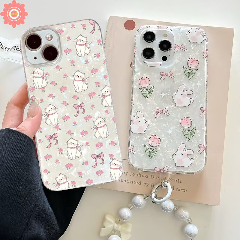 เคสโทรศัพท์มือถือ ลายการ์ตูนแมวน่ารัก ประดับโบว์ และดอกไม้ สําหรับ Oppo A17 A57 A18 A58 A15 A77 A38 A95 A33 A17K A96 A54 A12 A78 A53 A16s A74 A5 A7 A76 A5s A16 A3s A31 A9 A16K A92 Reno 5F 6 4F 5 เคสกระต่าย