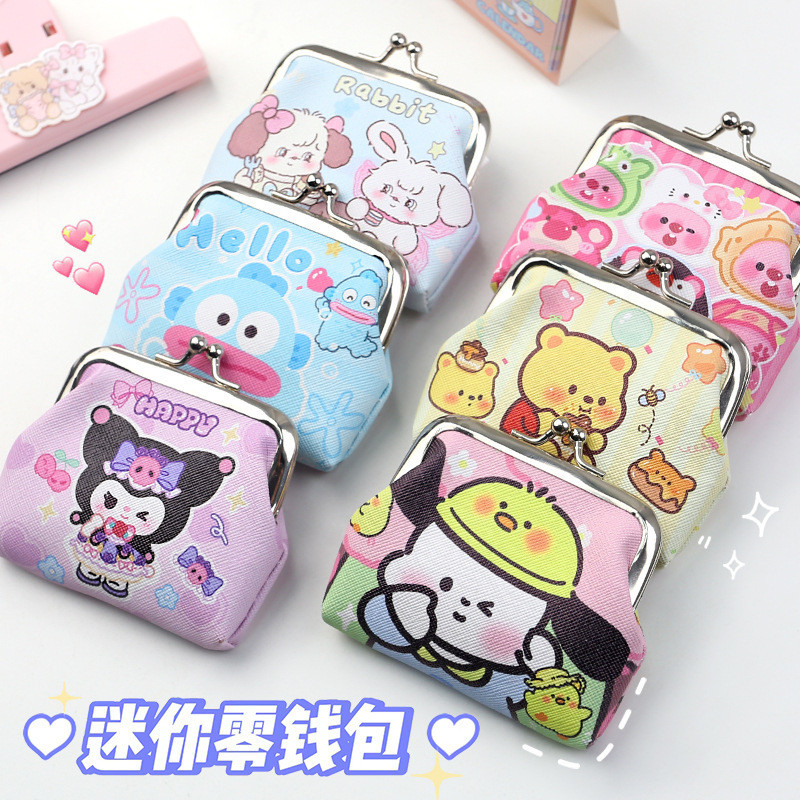 กระเป๋าสตางค์ หนัง PU ลายการ์ตูน Sanrio Kuromi Melody Cinnamonroll ขนาดเล็ก น่ารัก ใส่เหรียญได้ สําหรับเด็กนักเรียน มี 1 ชิ้น