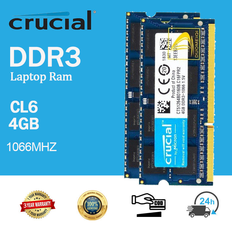 Crucial หน่วยความจําแล็ปท็อป 4GB DDR3 1066Mhz 2RX8 PC3-8500CL7 SODIMM RAM 204Pin สําหรับ Intel AMD