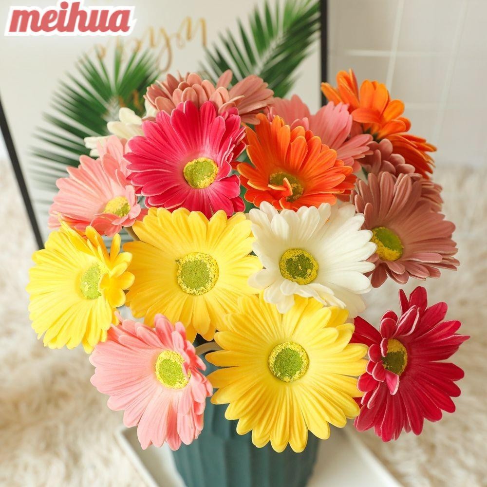 Meihua ดอกไม้ประดิษฐ์ เยอบีร่าประดิษฐ์ หนัง PU 38.5 ซม. คุณภาพสูง สําหรับตกแต่งบ้าน งานแต่งงาน ปาร์ตี้