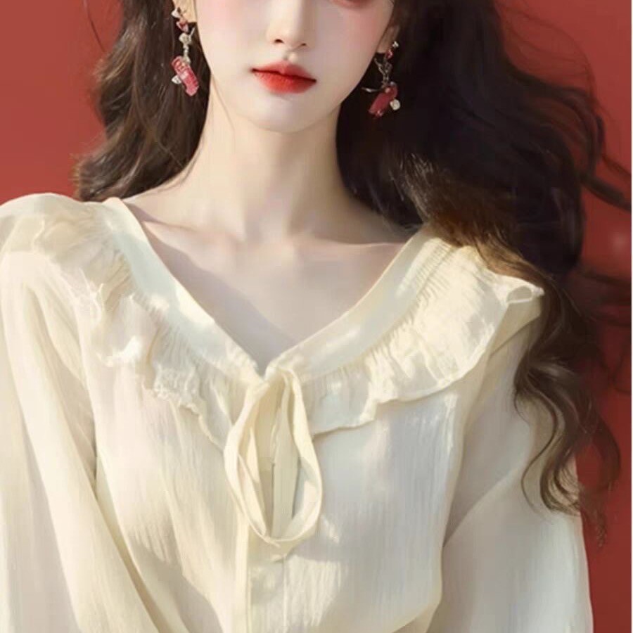 วันนี้ยอดนิยมที่สวยงามด้านบนต้นฤดูใบไม้ร่วงสไตล์ใหม่ผู้หญิงฝรั่งเศสหวานที่ไม่ซ้ํากันแอปริคอทครีมกันแ