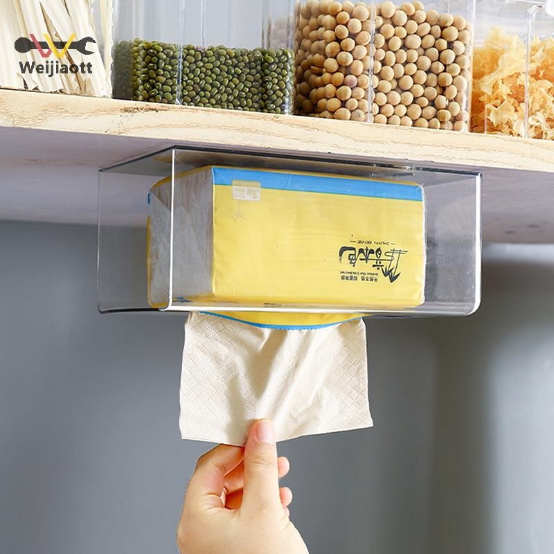 Weijiaott ห้องน้ําติดผนัง Self-Adhesive กล่องกระดาษทิชชู Multi-Function กระดาษผ้าเช็ดตัวกล่องเก็บกระดาษทิชชูแบบพกพาผู้ถือ TH