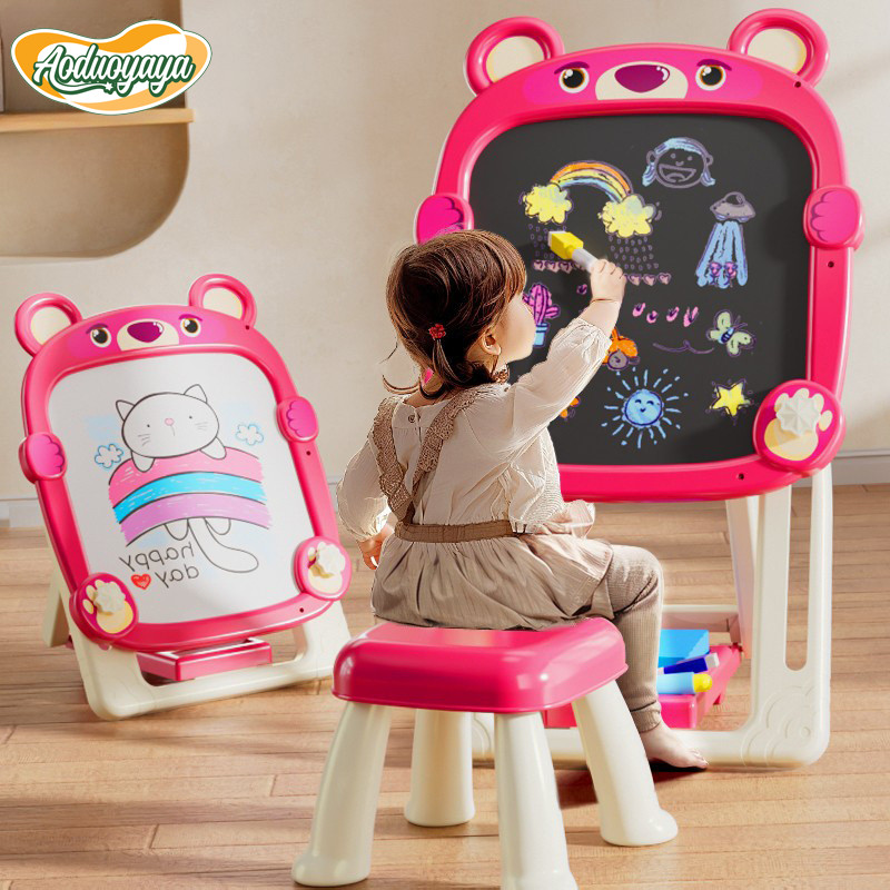 Aoduoyaya กระดานวาดรูป กระดานเขียนลบได้ 2 ด้าน พับเก็บได้ นําเก้าอี้มาด้วย ของเล่นเด็ก