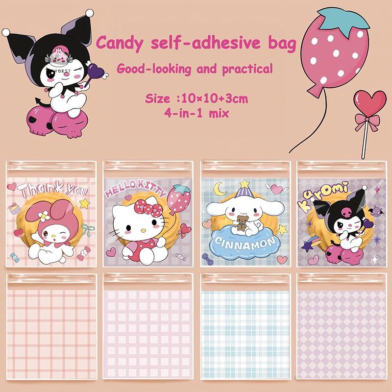 {maybest} 100 ชิ้น Kawaii น่ารัก Sanrio Hello Kitty ถุงปิดผนึกพลาสติกพิมพ์ถุงเก็บหมายเหตุบรรจุภัณฑ์การ์ตูนถุงของขวัญกาวในตัว {TH}