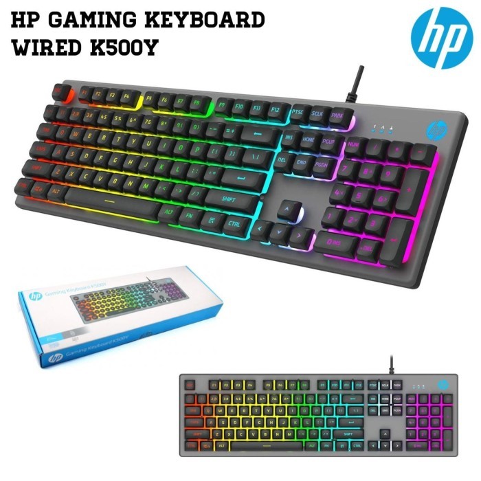 คีย์บอร์ด HP K500Y สําหรับเล่นเกมคอมพิวเตอร์สํานักงานแบบมีสาย USB Membrane Backlight RGB Rainbow