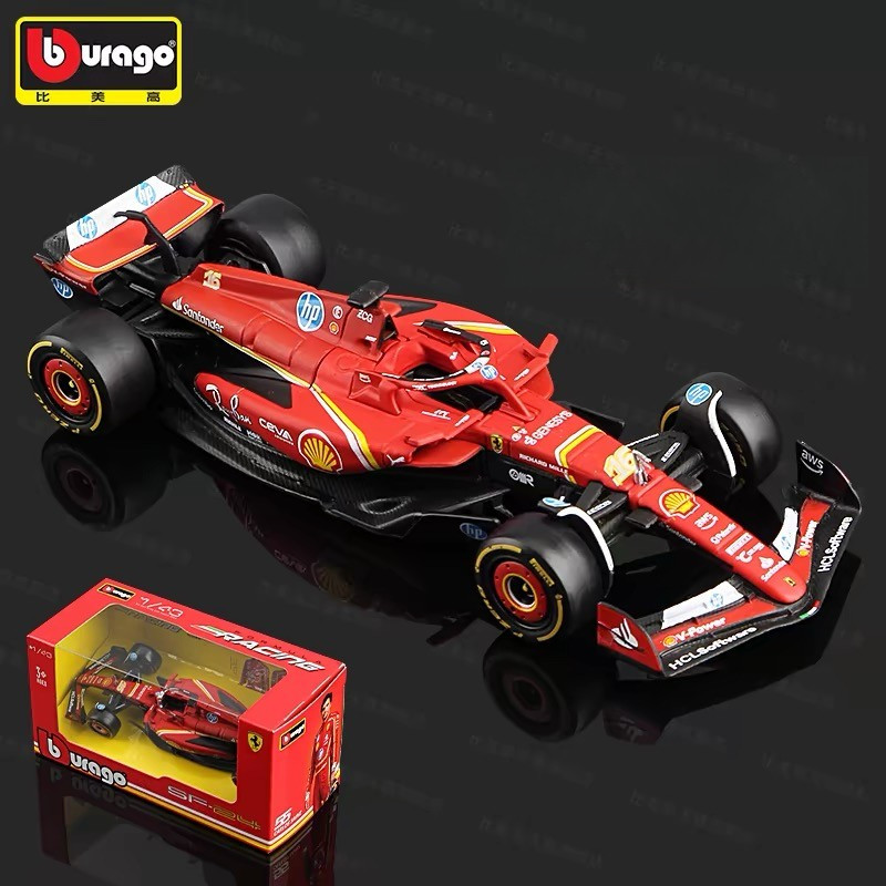 F1,No.16 No.55 Leclerc และ Sainz Ferrari Racing 1:43 จําลองรถแข่งของเล่นสีดํา Burago Cool ของเล่น