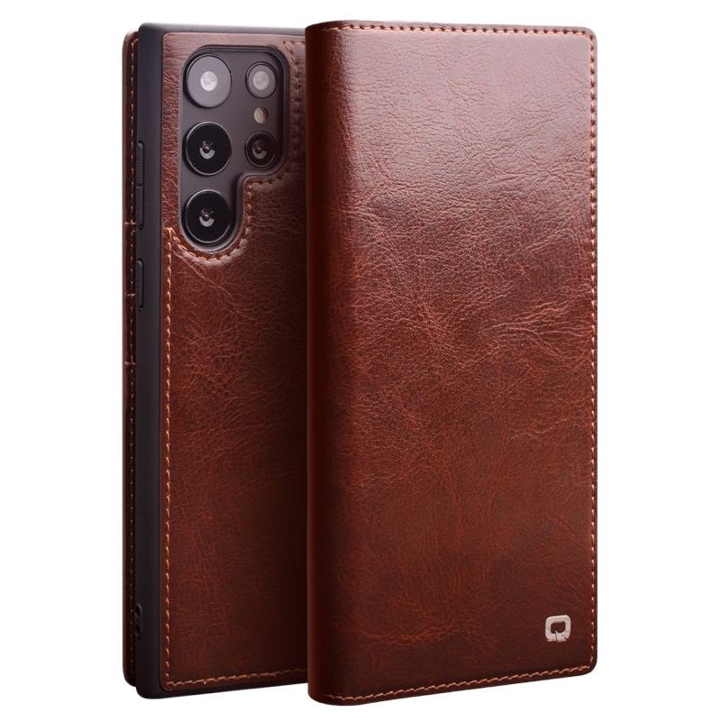 Qialino เคสโทรศัพท์หนังแท้สําหรับ Samsung Galaxy S24 S23 S22 S25 Plus Ultra สไตล์ธุรกิจแฟชั่นหรูหราพร้อมช่องใส่การ์ดฝาครอบ