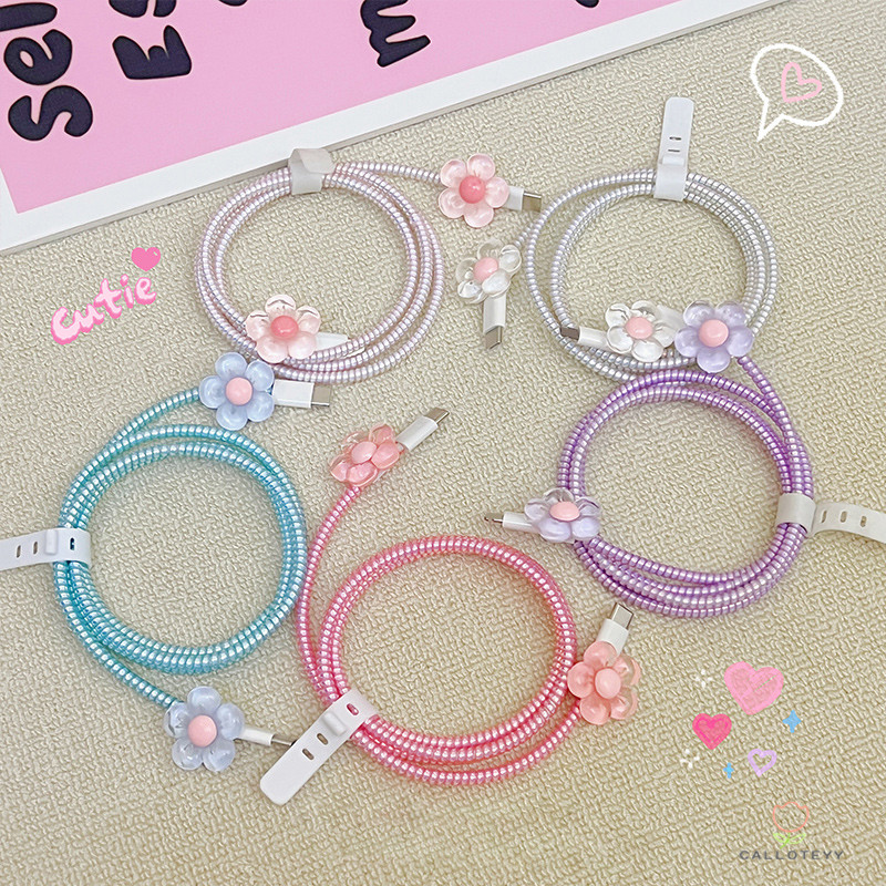 ชุดเคสป้องกันสายชาร์จ ชุดเคสป้องกันสายเคเบิลข้อมูลดอกไม้ เคสป้องกันสร้างสรรค์-CY