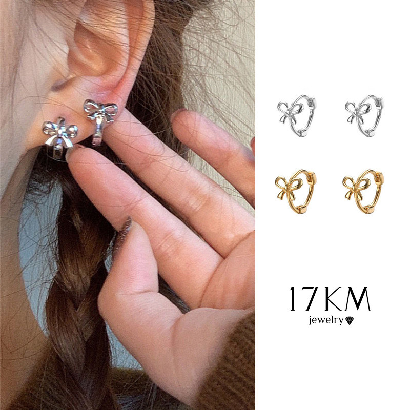 ต่างหูโบว์ สีทอง สีเงิน ยาว 17 กม. เครื่องประดับ สําหรับผู้หญิง