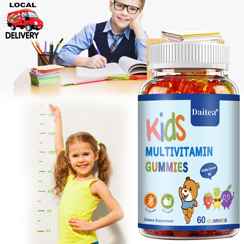 Daitea Kids Multivitamin Gummies อาหารเสริมแคลเซียมวิตามิน A + C + D + B6 และ Zinc Gummies เพื่อสุขภาพกระดูกและการเจริญเติบโตของสมอง 60 Gummies