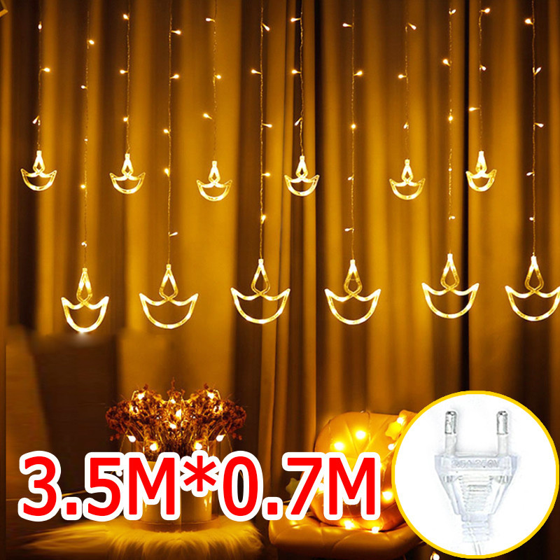LED Deepavali แสง Diwali ผ้าม่าน Fairy String Light สําหรับมุสลิม EID Hari Raya Lampu ผ้าม่าน Diwali