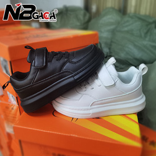 รองเท้าผ้าใบลําลอง แบบหนัง น้ําหนักเบา กันลื่น สีขาว ดํา สไต…