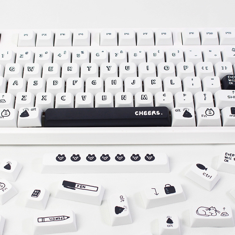 BOW Keycap Cartoon Cute ปุ่มกดคีย์บอร์ด 129 คีย์ ลายการ์ตูนน่ารัก XDA PBT สําหรับคีย์บอร์ด Mechanical