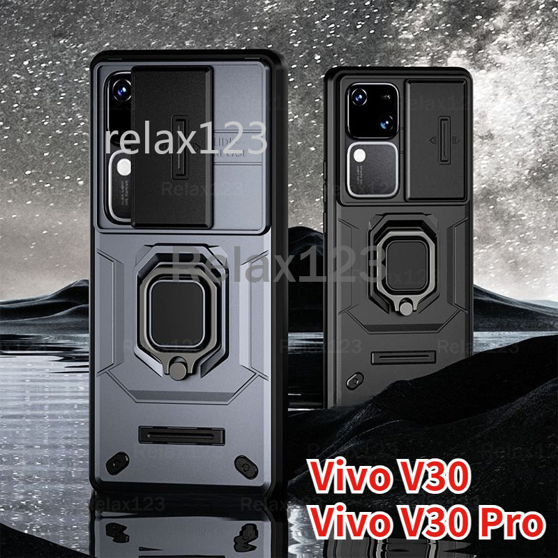 เคสโทรศัพท์สําหรับ Vivo V30 Pro VivoV30 V30Pro V 30 5G 2024 ปลอกผู้ถือรถกันกระแทกกรณี Hard ปลอกเกราะกลับขาตั้ง Frosted Matte Skin กล้องสไลด์ปกหลัง