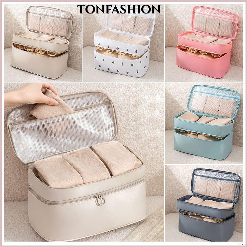 Tonfashion กระเป๋าเครื่องสําอาง สองชั้น กันน้ํา ความจุขนาดใหญ่ สําหรับเดินทาง