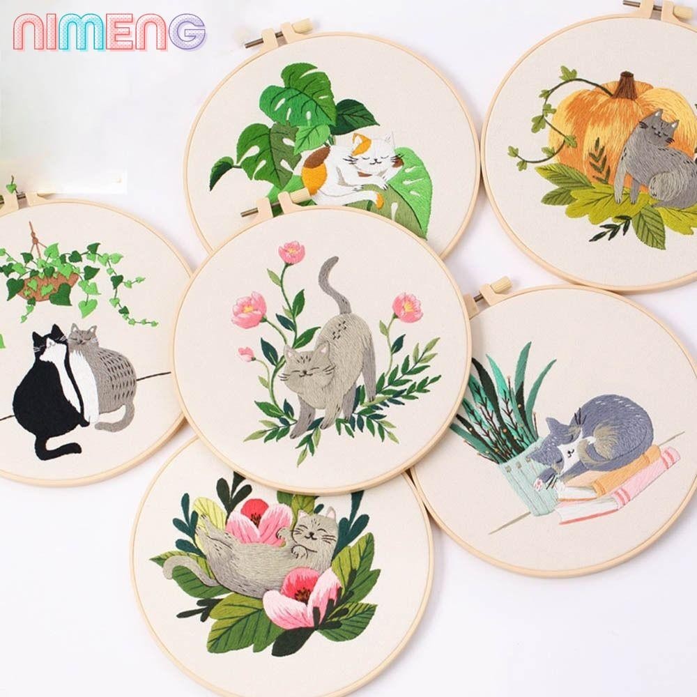 NIMENG Cross Kit ชุดเย็บปักถักร้อย DIY ด้ายเข็มแมว พร้อมห่วงและชุดเครื่องมือฝึกสําหรับผู้เริ่มต้น