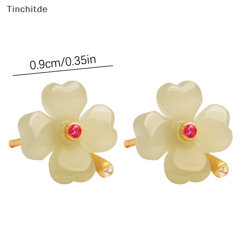 [Tinchitde] ต่างหูสตั๊ด หยกเทียม สี่แฉก นําโชค ออกแบบดี เรโทร เครื่องประดับแฟชั่น สําหรับผู้หญิง [Preferred]